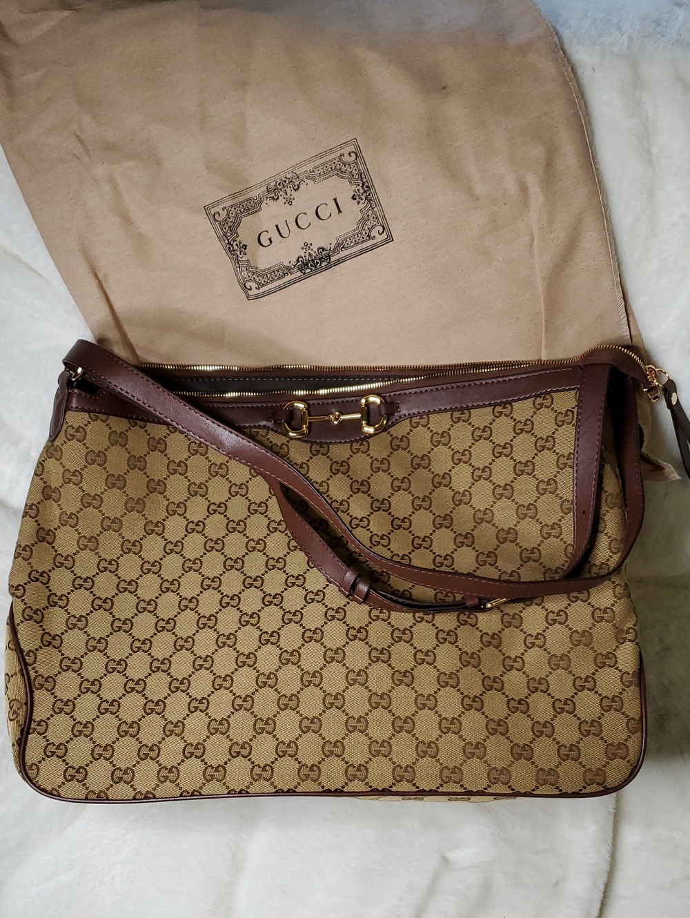 GG Collection Brown Tan Monogram Shoulder Bag with Gold Hardware